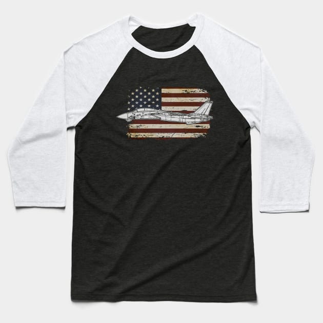 F-14 Tomcat Fighter jet Airplane Aircraft Plane American America Flag Baseball T-Shirt by BeesTeez